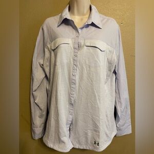 Under Armour Wimen Button Up Shirt Size Large Longe Sleeve Light Blue